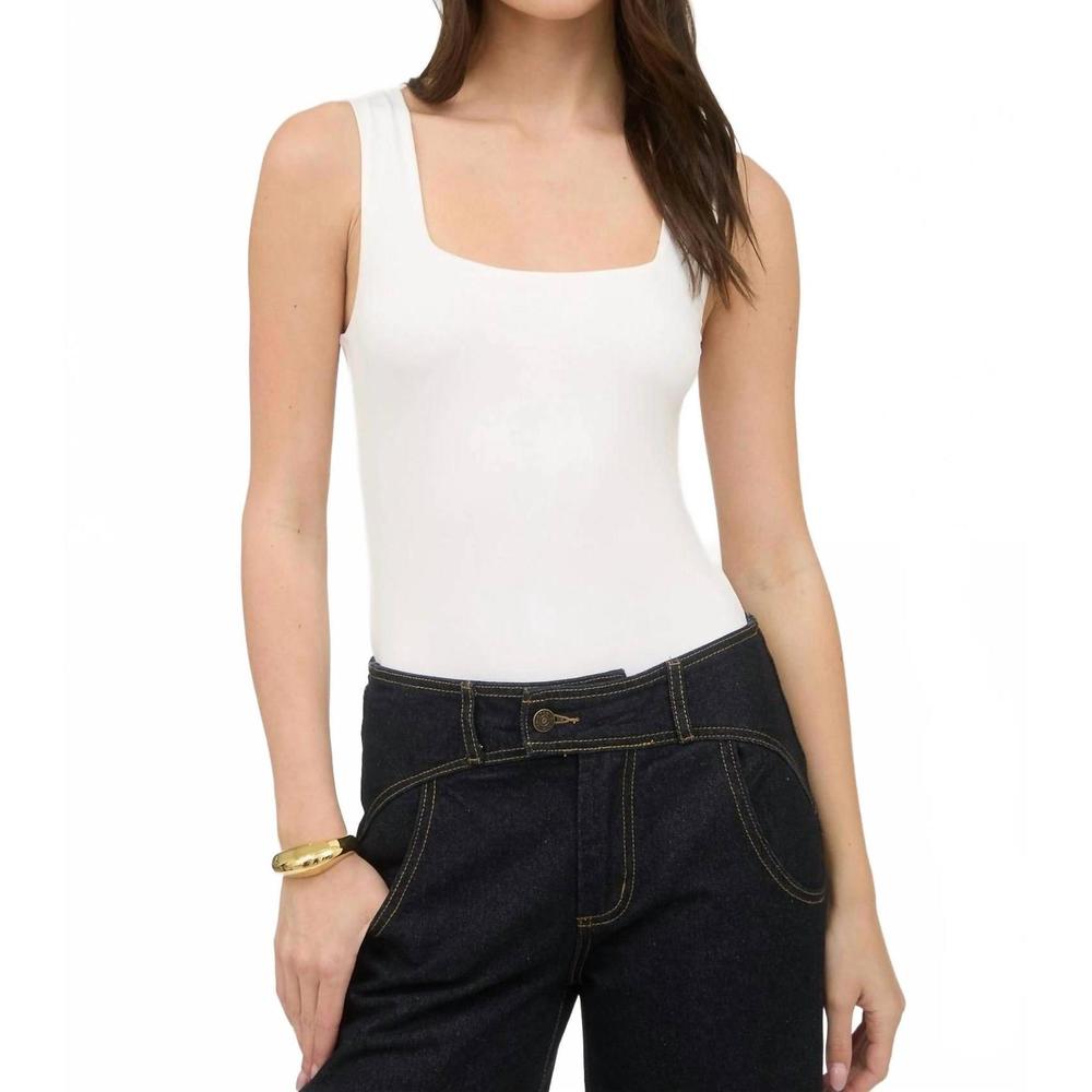 NEW BLU PEPPER square neck tank bodysuit in white